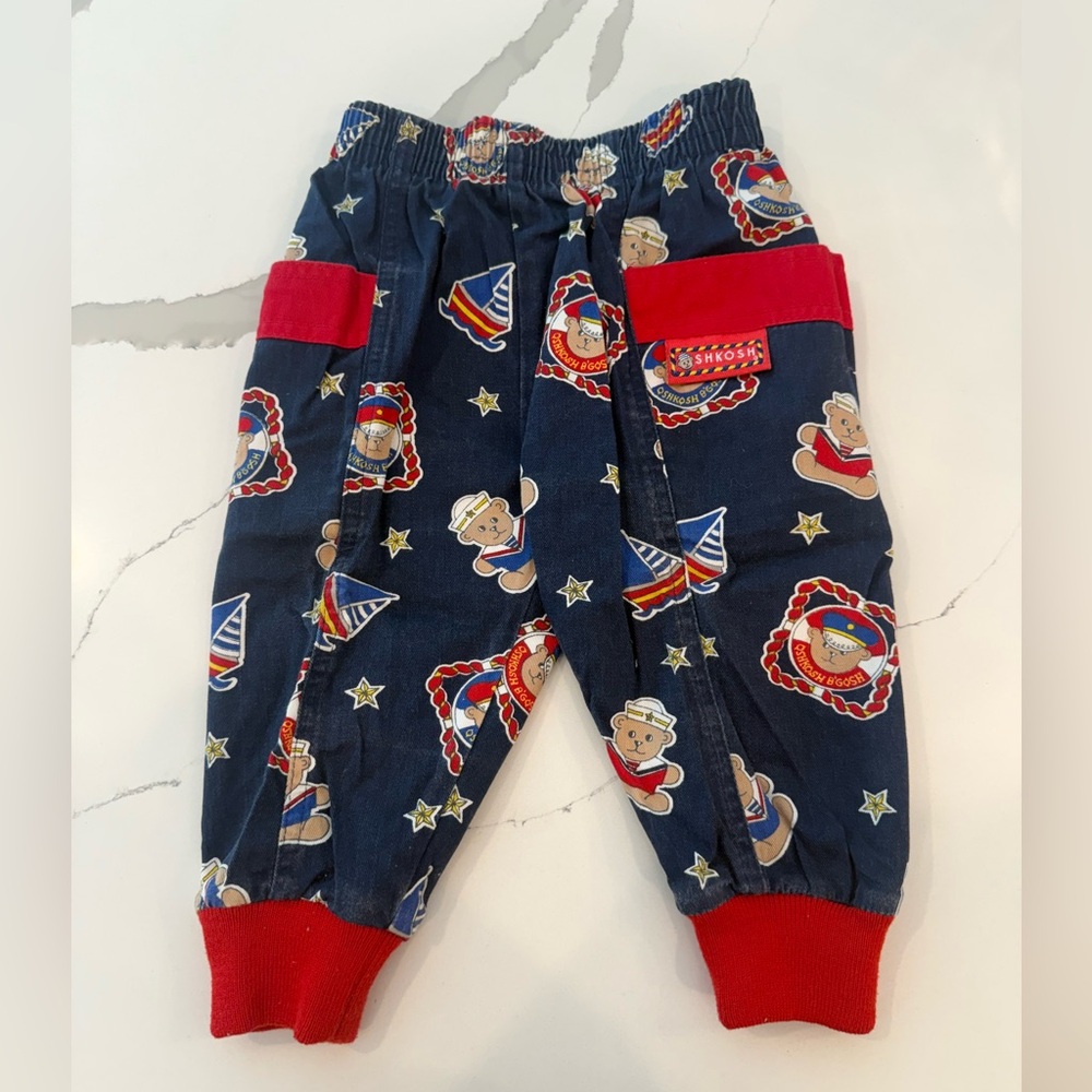 Vintage OshKosh B'gosh Baby Pants 12M - Sailor Bear Nautical Print - Made in USA